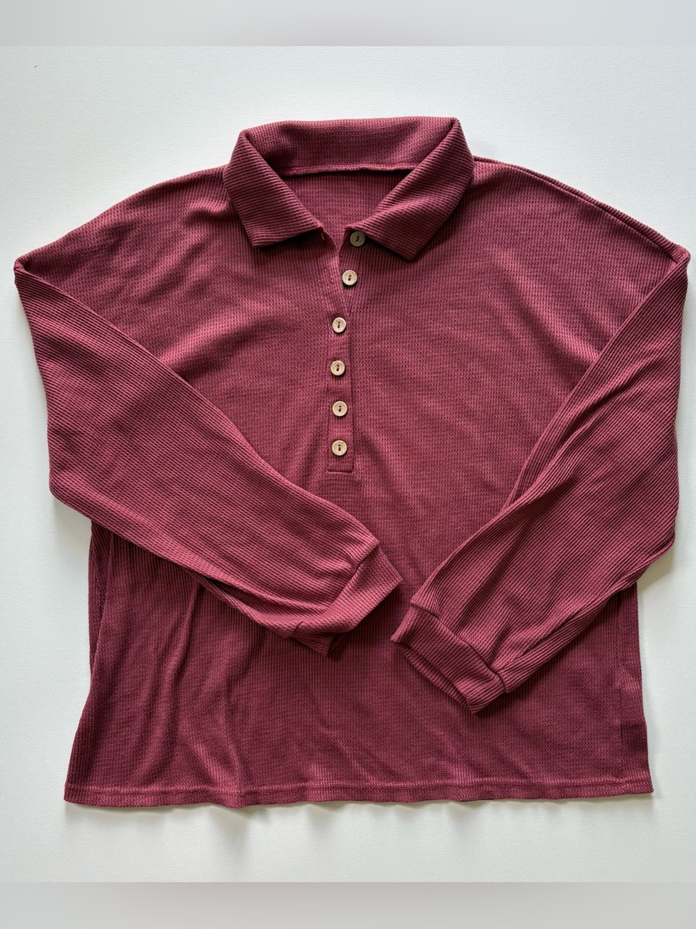 Mens Large Shein Long Sleeve Collared Polo Quarter Button Up